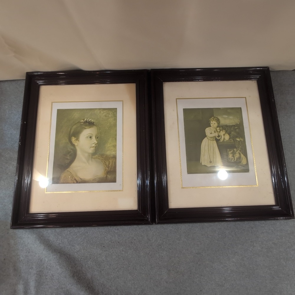 Vintage Framed Art Prints Set of 2 Thomas Gainsborough & Titian Strozzi Child - Picture 1 of 9
